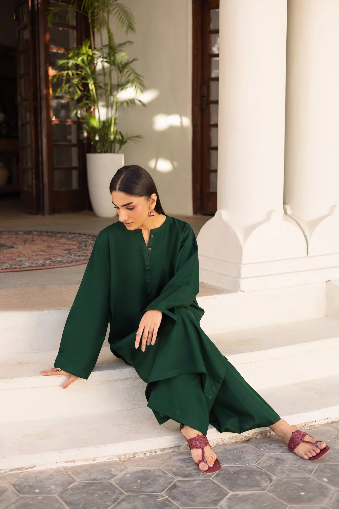 2 PC Khaddar Solid PSK 01 - Bottle Green | Winter Edit | Silayi Pret