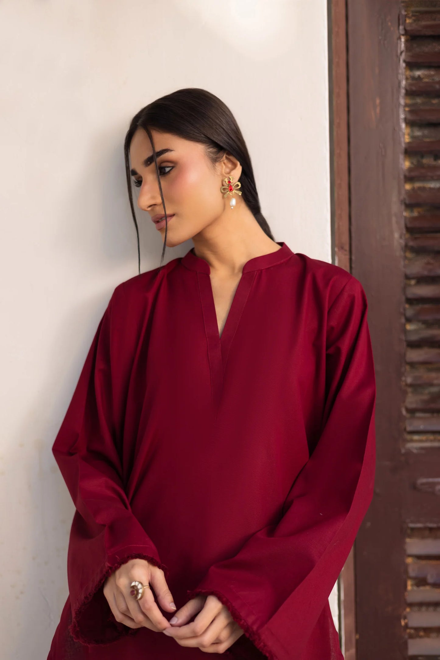 2PC Embroidered Khaddar MSK 05 – Maroon | Winter Solids | Silayi Pret