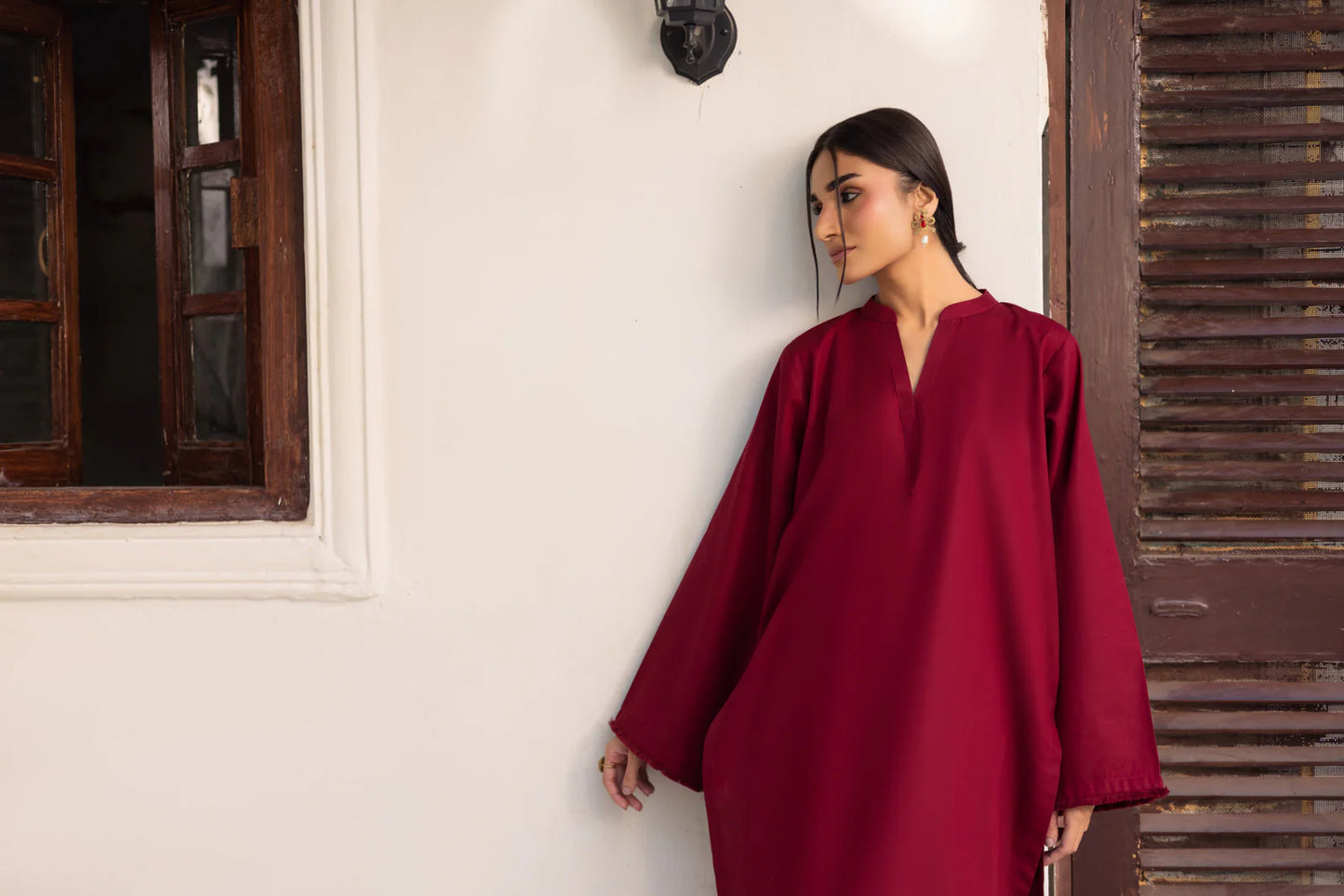 2PC Embroidered Khaddar MSK 05 – Maroon | Winter Solids | Silayi Pret