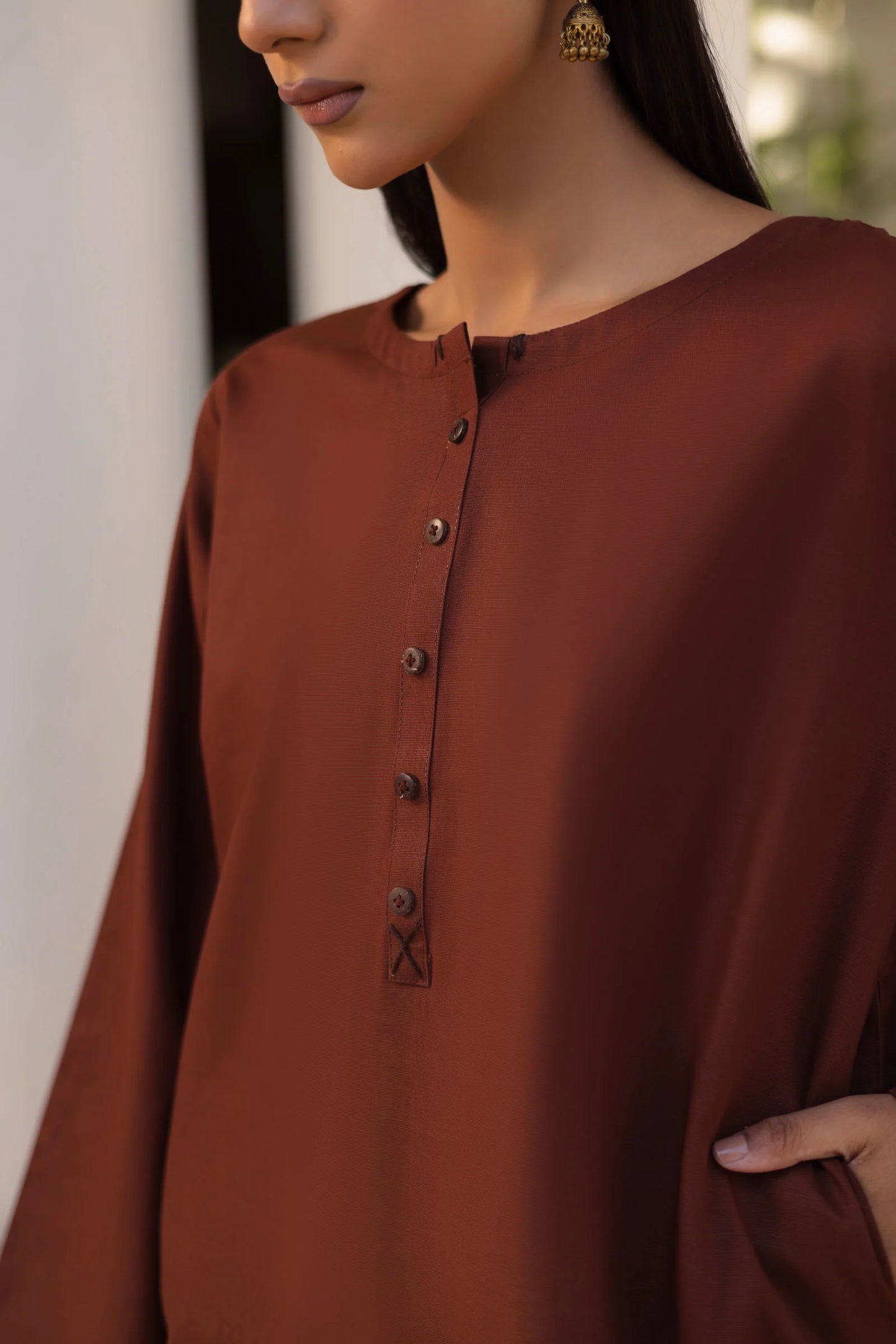 2 PC Khaddar Solid CSK 02 - Chocolate Brown | Winter Solids | Silayi Pret