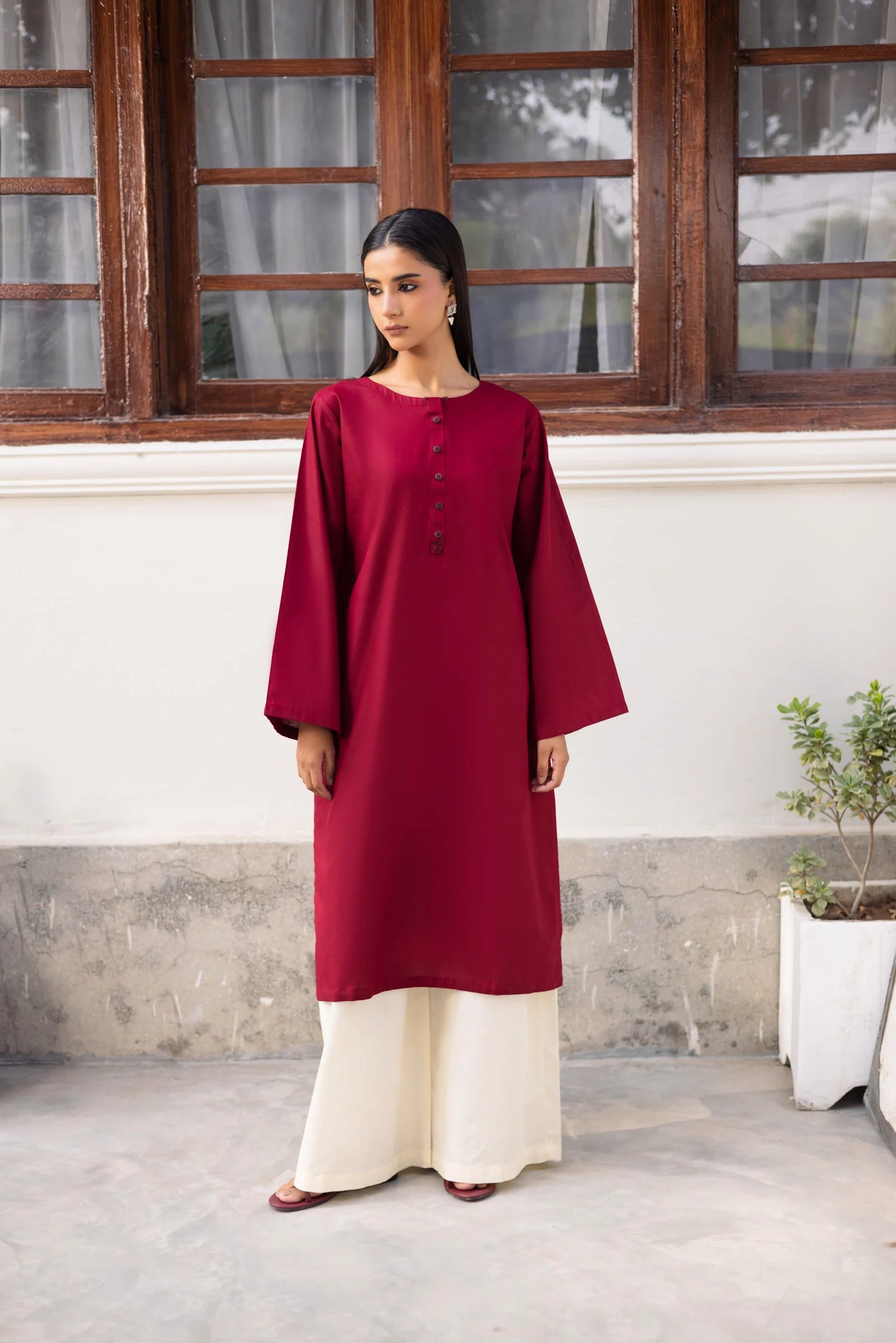 2 PC Khaddar Solid CSK 02 - Maroon | Winter Solids | Silayi Pret
