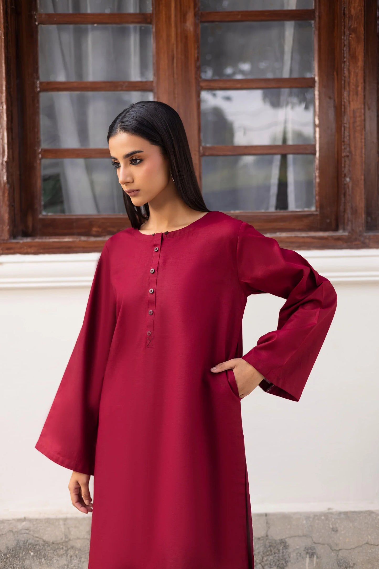 2 PC Khaddar Solid CSK 02 - Maroon | Winter Solids | Silayi Pret