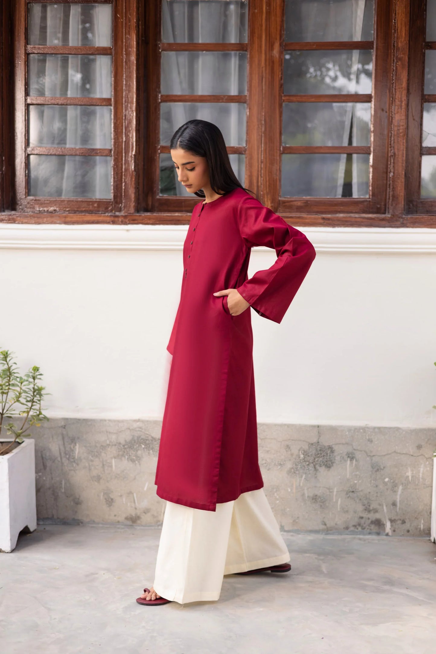 2 PC Khaddar Solid CSK 02 - Maroon | Winter Solids | Silayi Pret