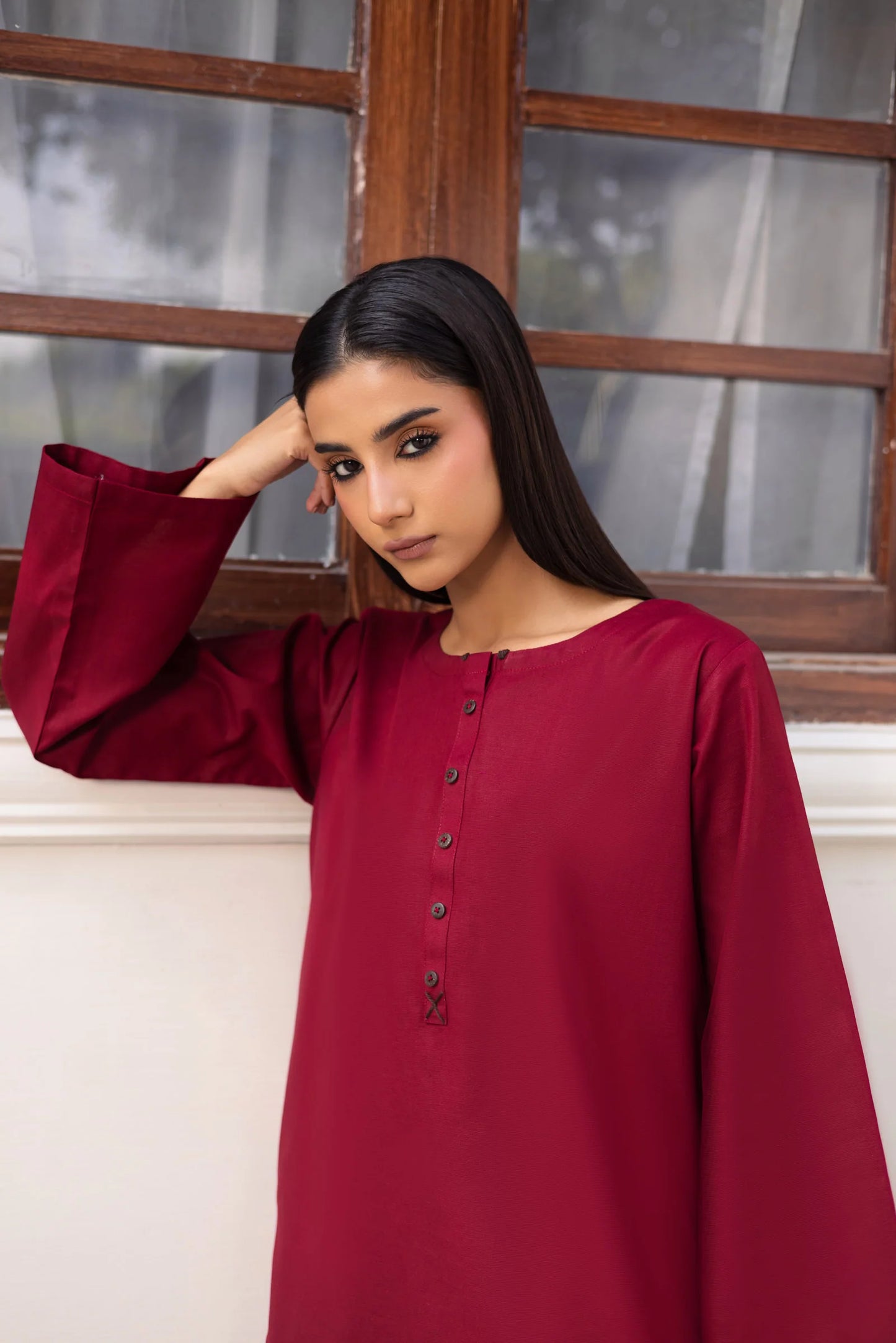 2 PC Khaddar Solid CSK 02 - Maroon | Winter Solids | Silayi Pret