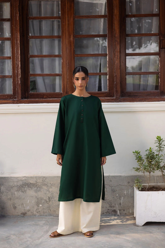 2 PC Khaddar Solid CSK 02 - Bottle Green | Winter Solids | Silayi Pret