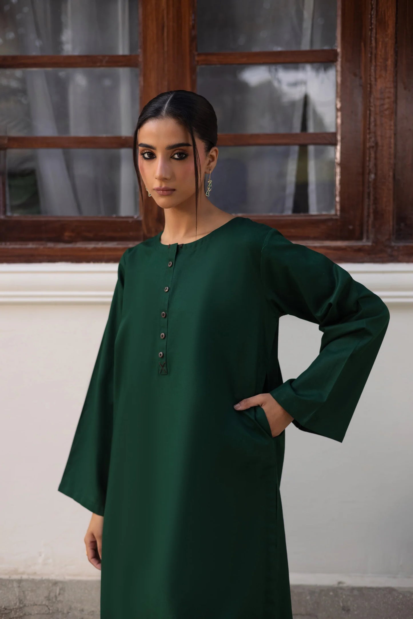 2 PC Khaddar Solid CSK 02 - Bottle Green | Winter Solids | Silayi Pret