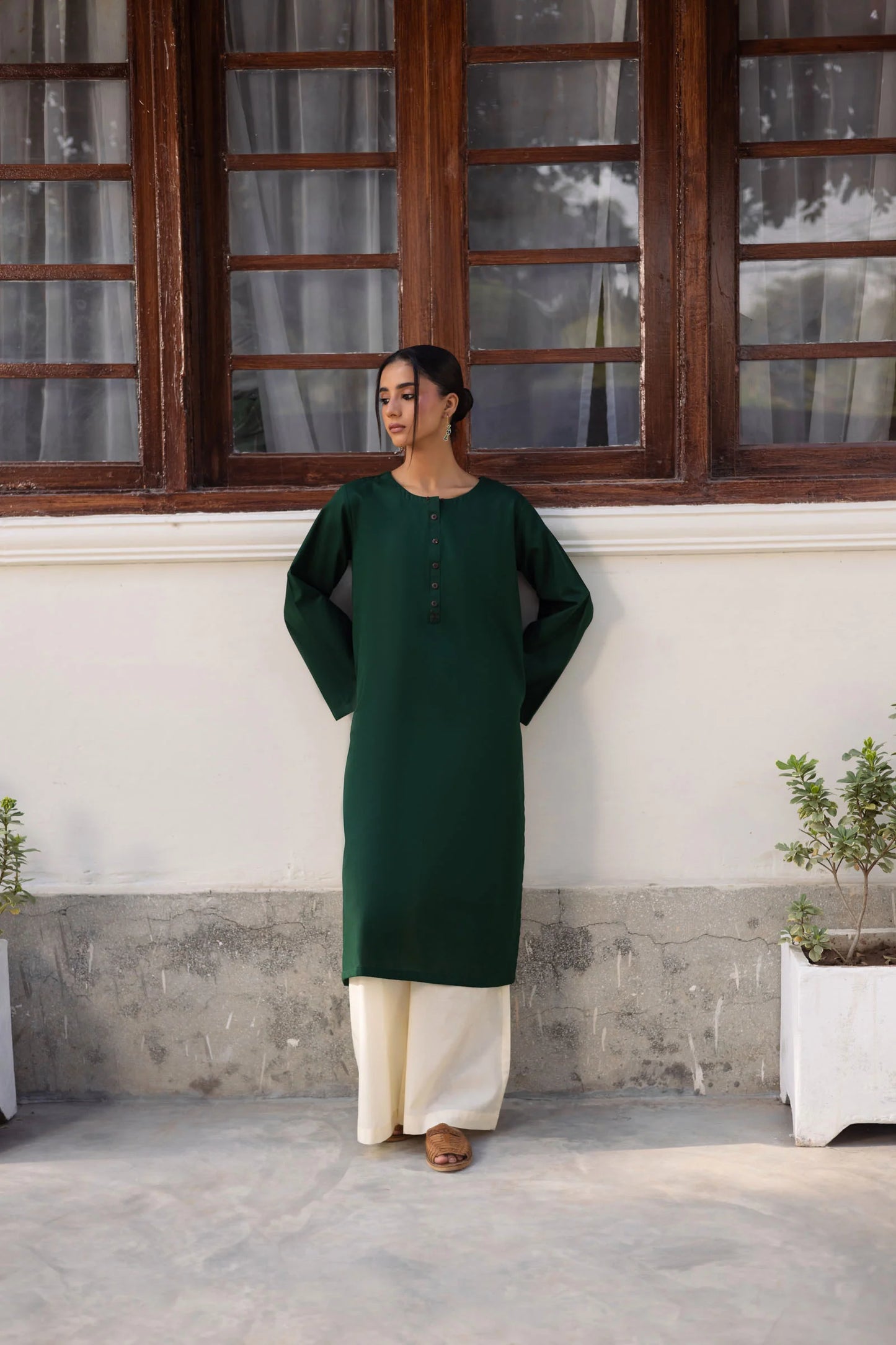 2 PC Khaddar Solid CSK 02 - Bottle Green | Winter Solids | Silayi Pret