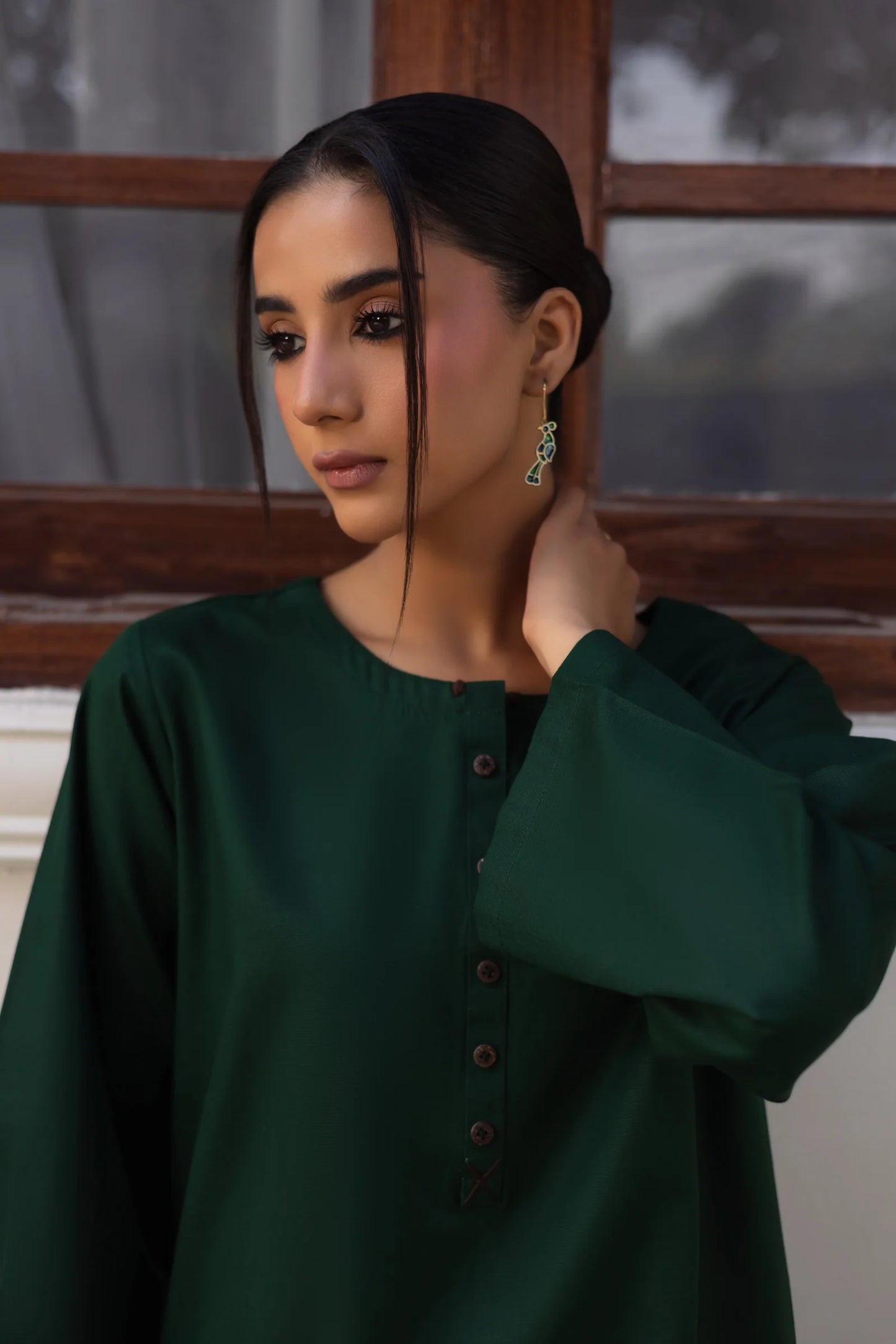 2 PC Khaddar Solid CSK 02 - Bottle Green | Winter Solids | Silayi Pret