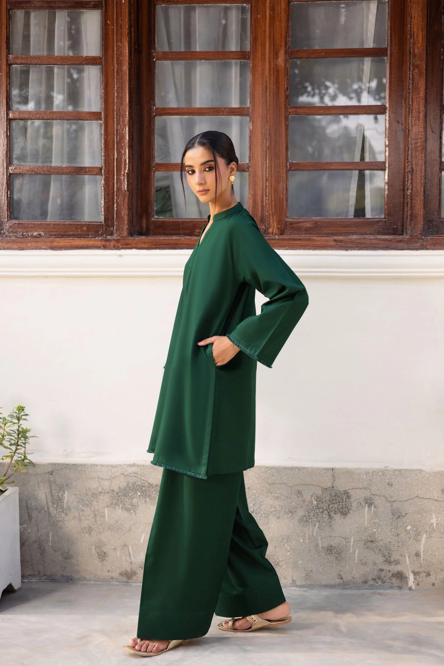 2 PC Khaddar Solid FSK 03 – Bottle Green | Winter Solids | Silayi Pret