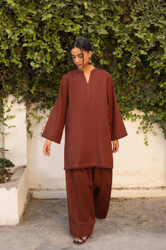 2 PC Khaddar Solid FSK 03 – Chocolate Brown | Winter Solids | Silayi Pret