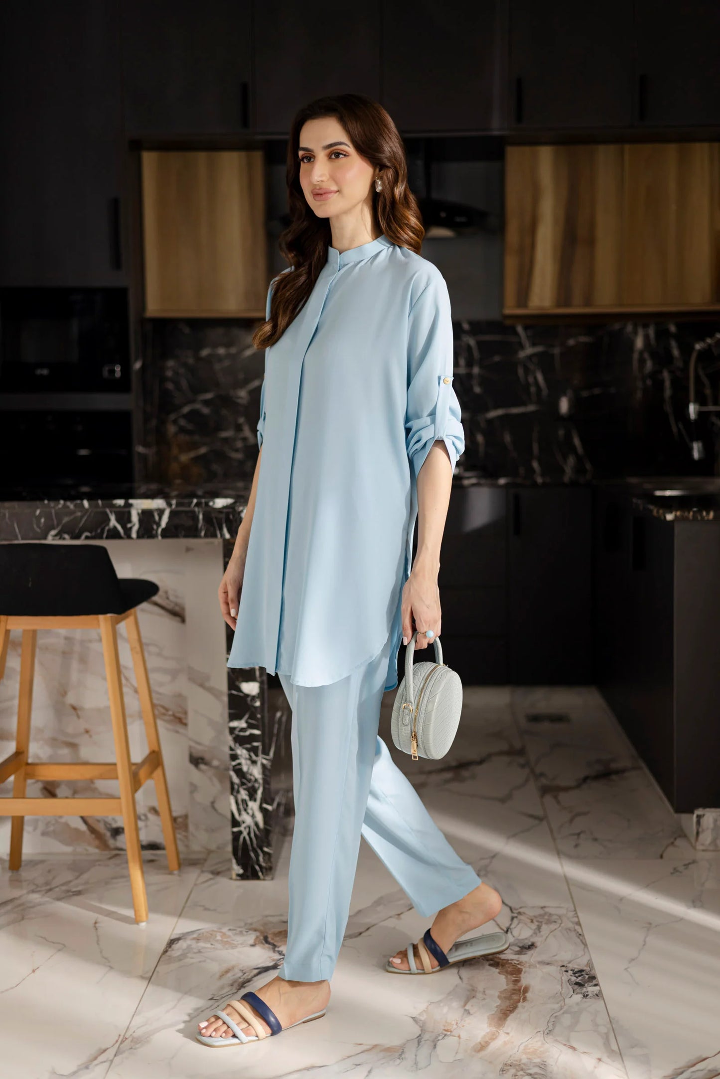 Solid 2PC Dress - SP-01 Ice Blue | Georgette Solids | Silayi Pret