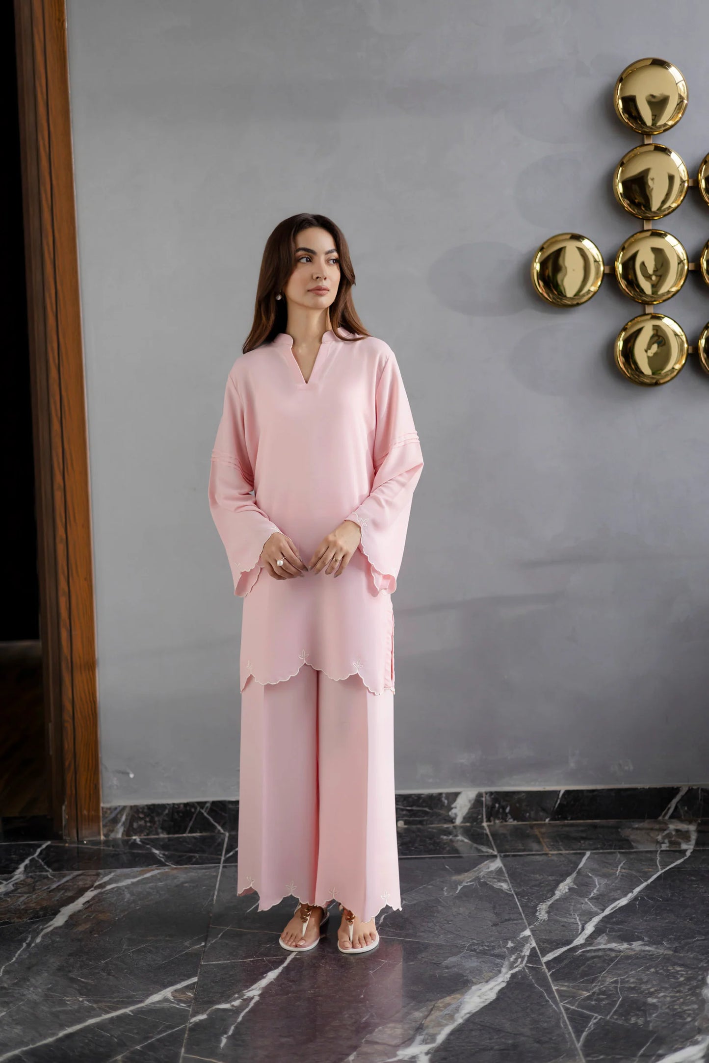 Embroidered Solid 2PC Dress - SP-04 Powder Pink | Georgette Solids | Silayi Pret