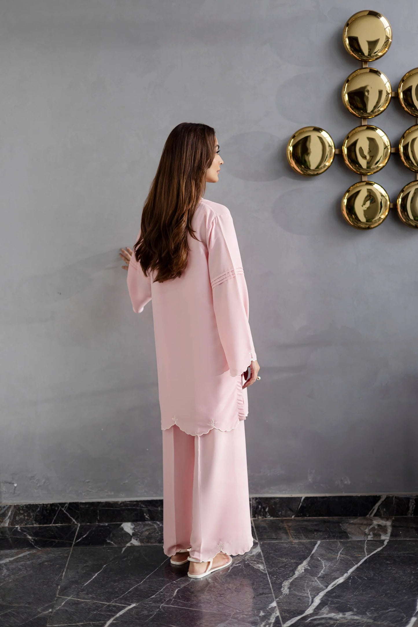 Embroidered Solid 2PC Dress - SP-04 Powder Pink | Georgette Solids | Silayi Pret