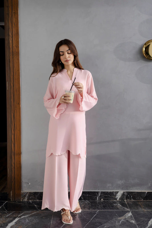 Embroidered Solid 2PC Dress - SP-04 Powder Pink | Georgette Solids | Silayi Pret