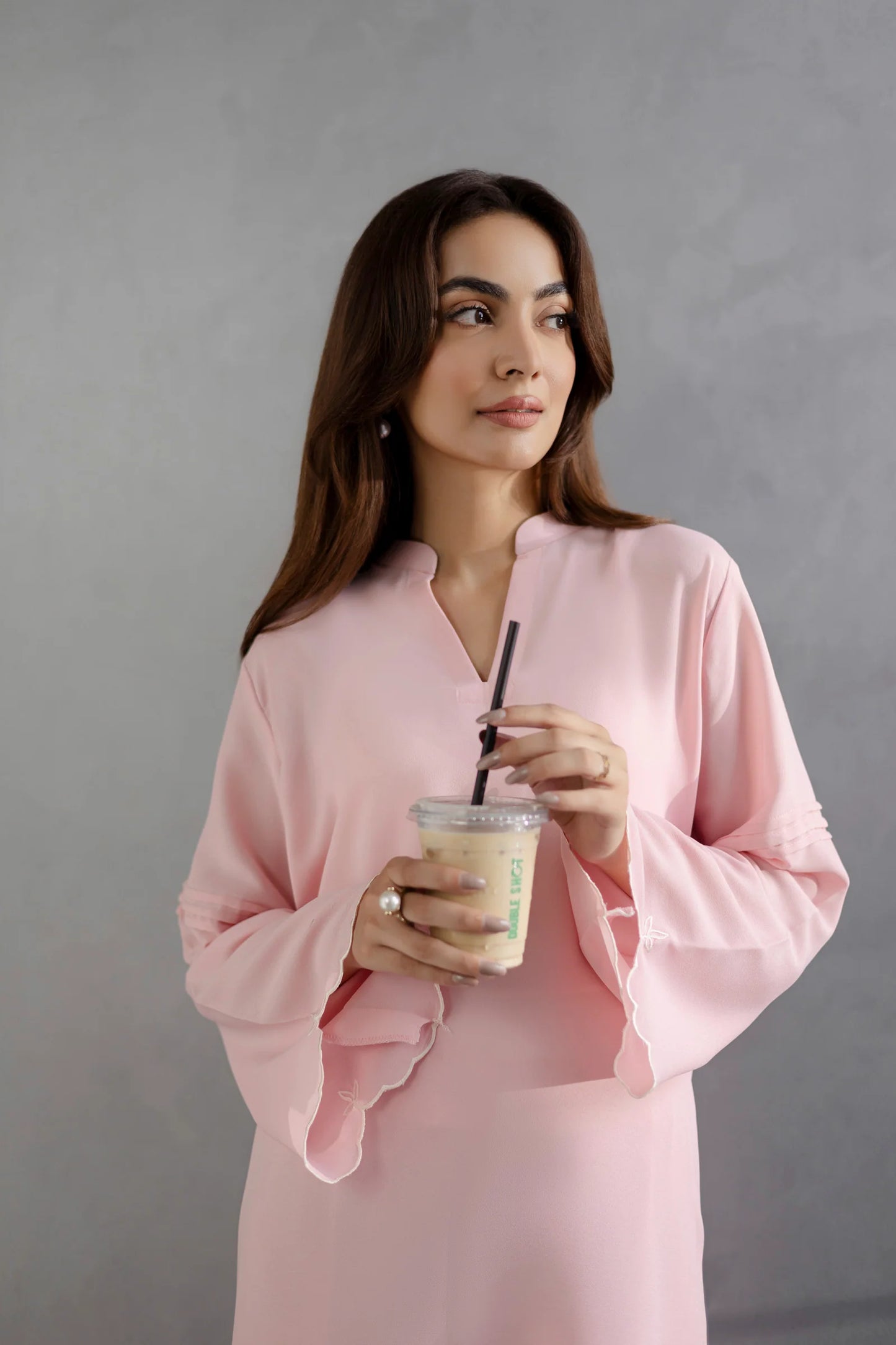 Embroidered Solid 2PC Dress - SP-04 Powder Pink | Georgette Solids | Silayi Pret