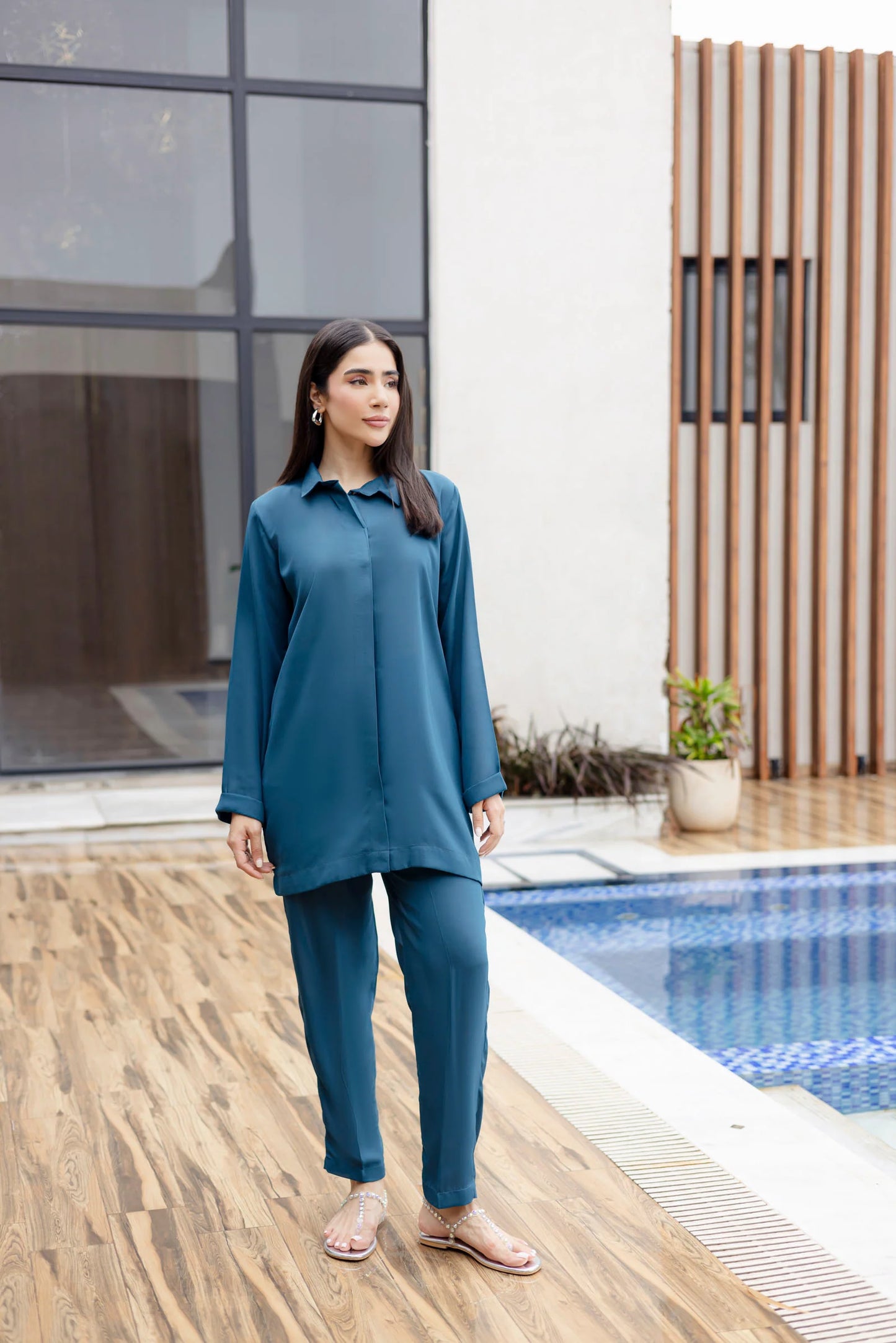 Solid 2PC Dress - SP-03 Teal | Georgette Solids | Silayi Pret