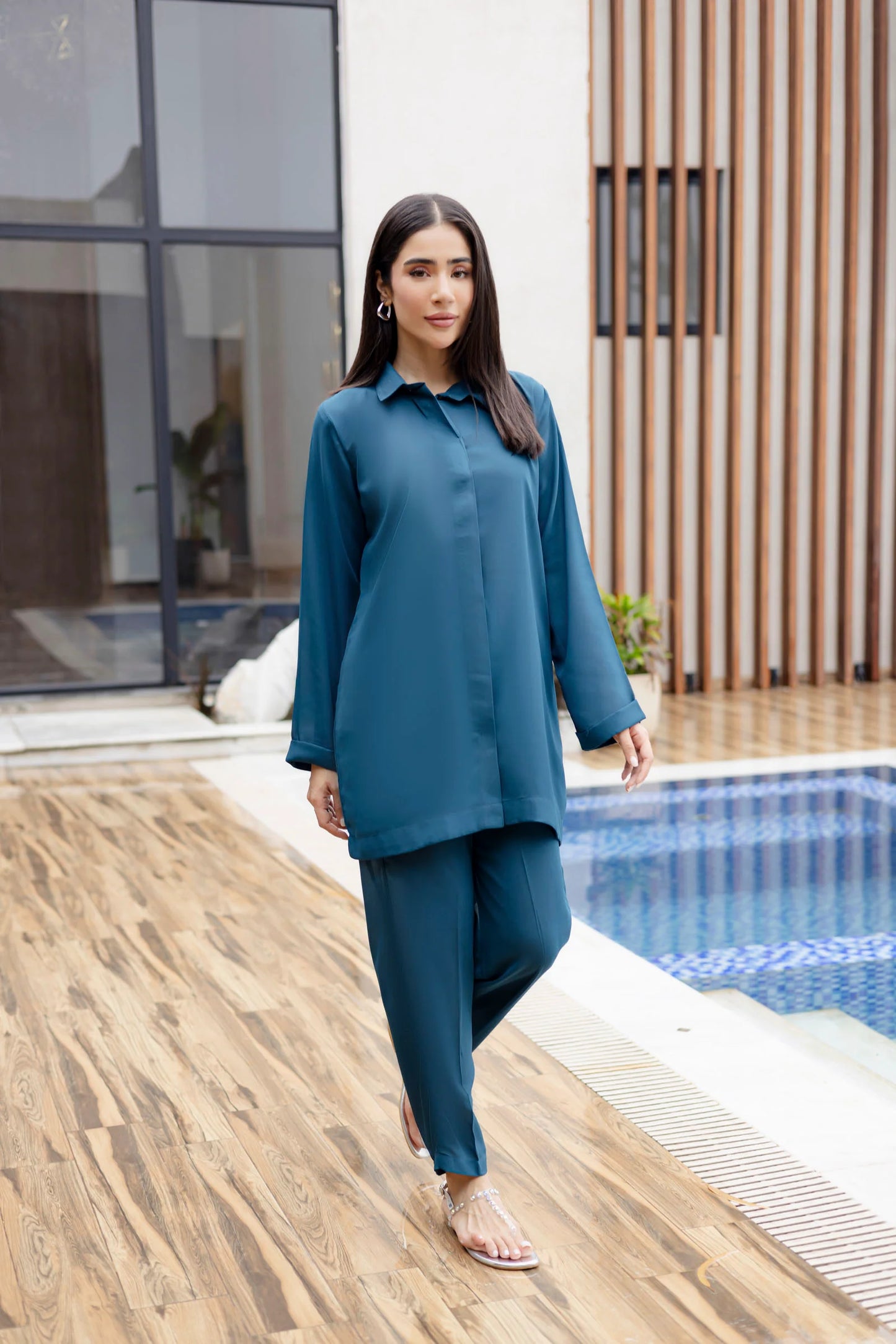 Solid 2PC Dress - SP-03 Teal | Georgette Solids | Silayi Pret