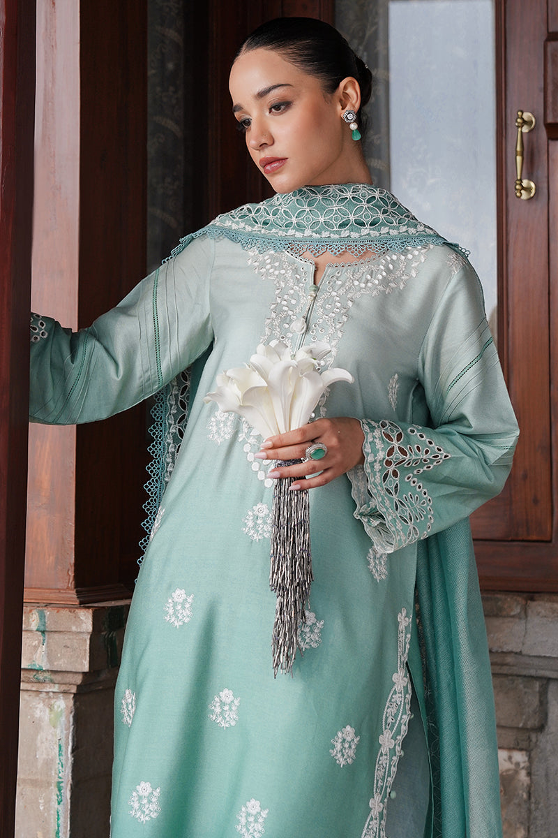 AQUA MELODY-3PC SATIN EMBROIDERED SUIT | Cross Stitch