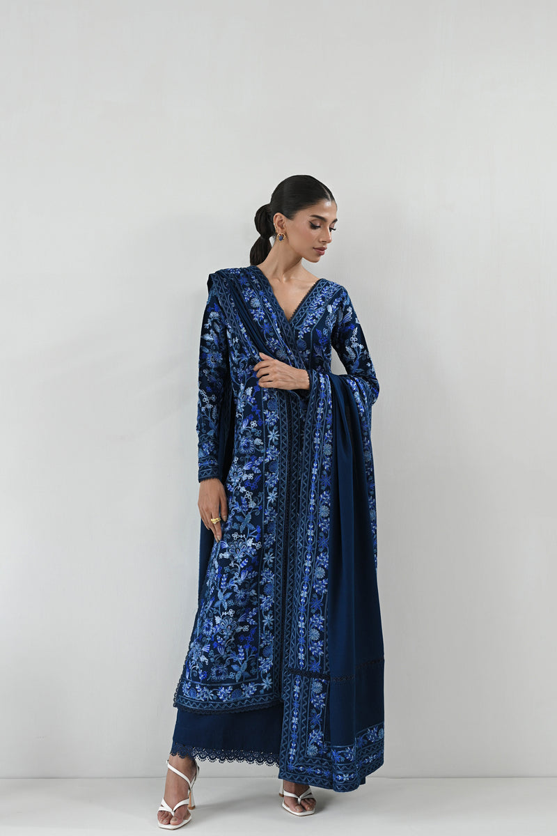 NAVY BLUE LUXURY AARI EMBROIDERED KARANDI SET (NEL-24624)| ZAIB