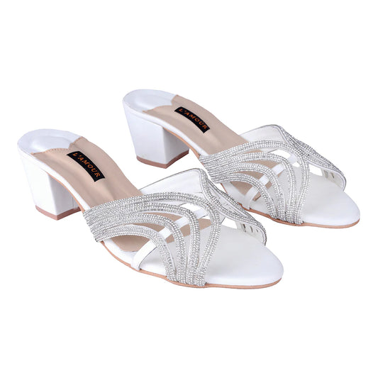 Leena Block Heels - White | L'AMOUR | FOOTWEAR