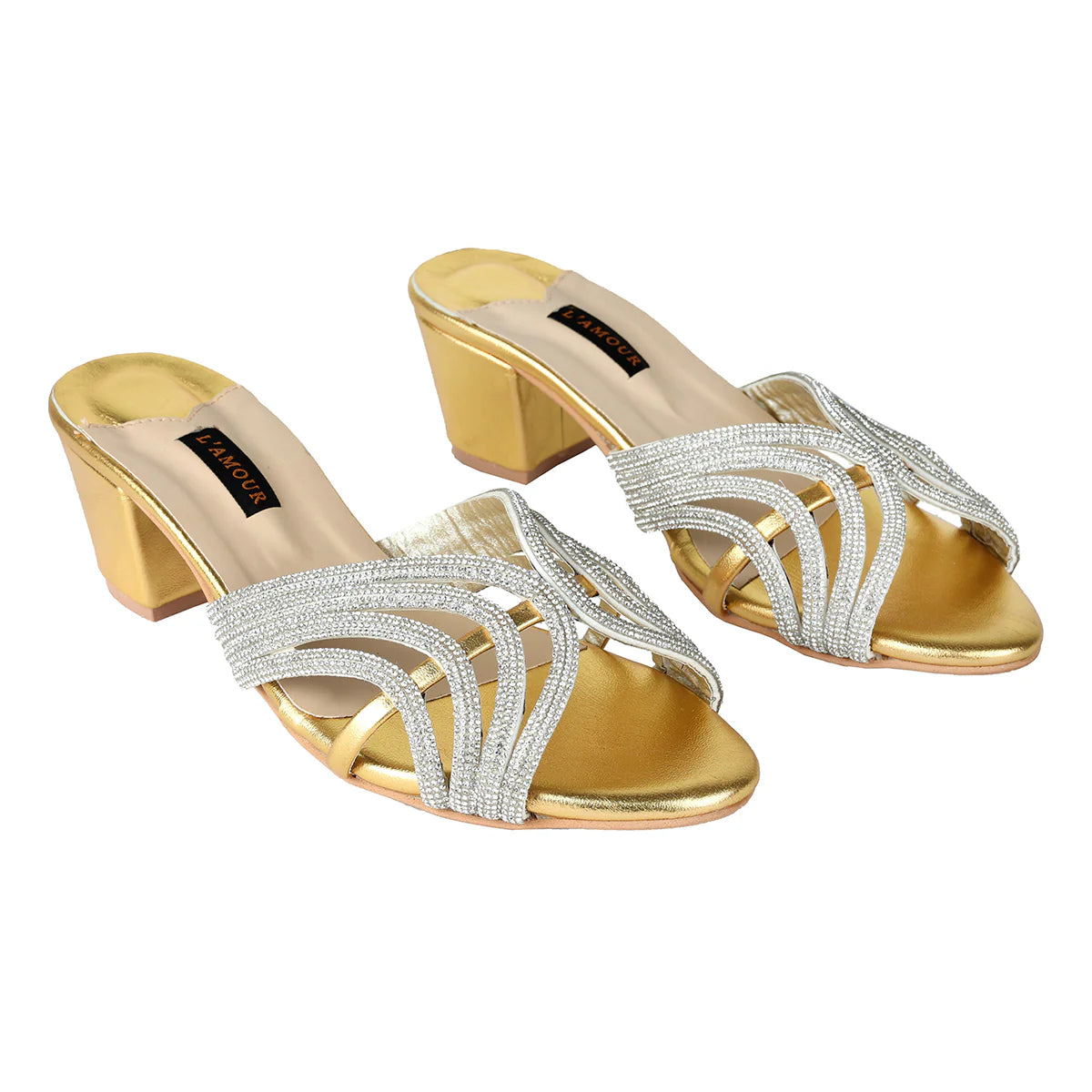 Leena Block Heels - Gold | L'AMOUR | FOOTWEAR