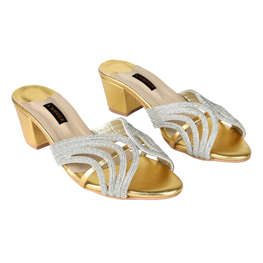 Leena Block Heels - Gold | L'AMOUR | FOOTWEAR