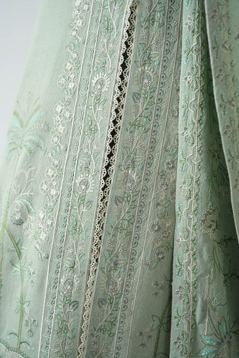 GLACIAL PASTEL GREEN LUXURY EMBROIDERED KARANDI SET (NEL-24627)| ZAIB