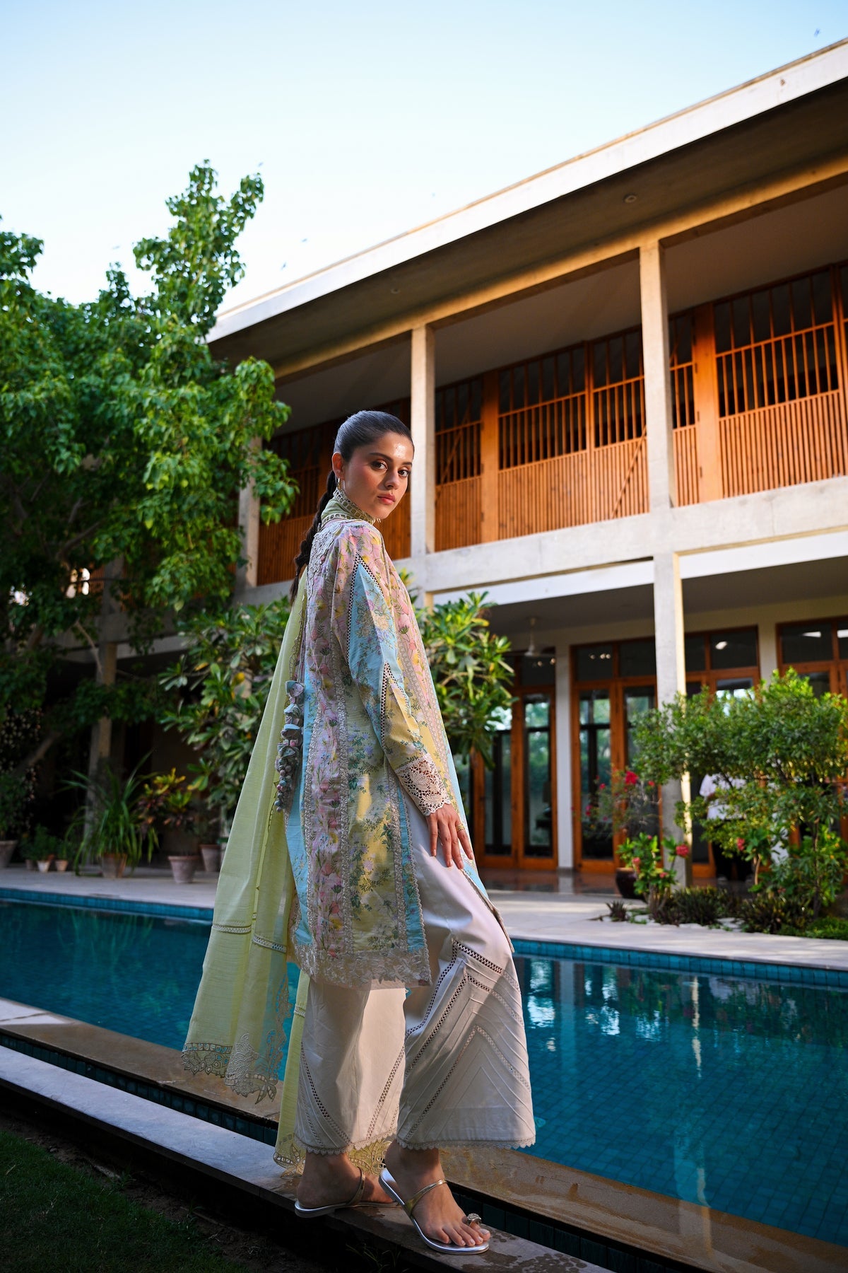 WHISPERS OF SUMMER / PISTACHIO LUXURY PRINTED EMBROIDERED LAWN SET (NEL-25620) | ZAIB