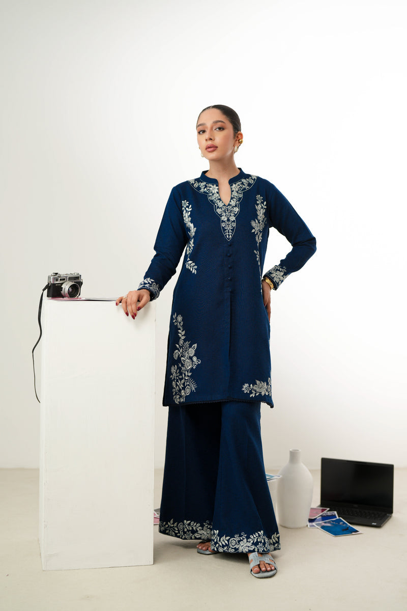 NAVY BLUE LUXURY EMBROIDERED FALL SET (NPA2-24316) | ZAIB