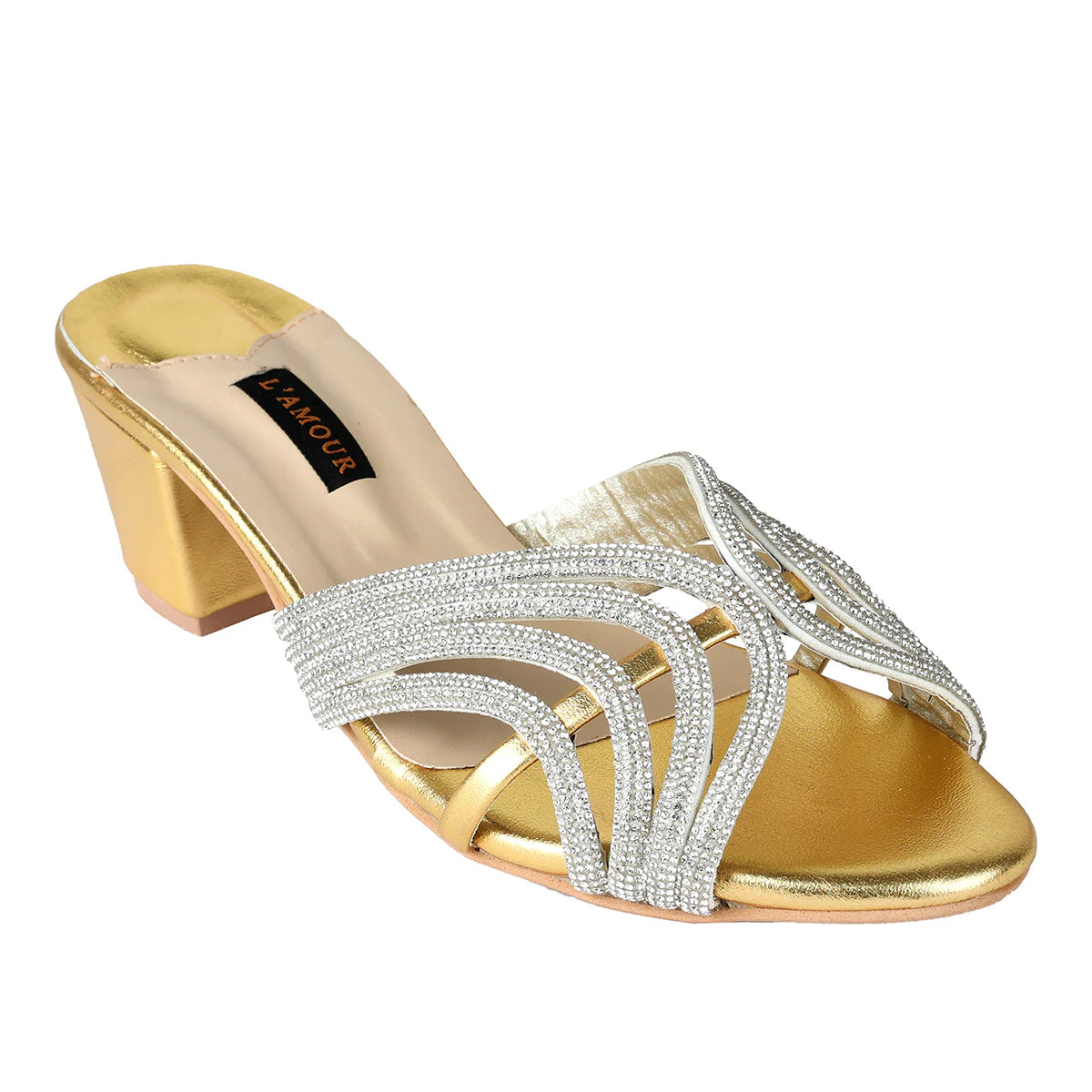 Leena Block Heels - Gold | L'AMOUR | FOOTWEAR