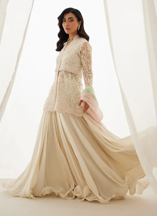 Zariah Ivory Peplum, Lehenga And Dupatta | LUXE PRET' 25 | FARAH TALIB AZIZ