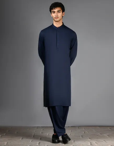 NAVY BLUE PLAIN KAMEEZ SHALWAR | FESTIVE '26 | JUNAID JAMSHED MENSWEAR