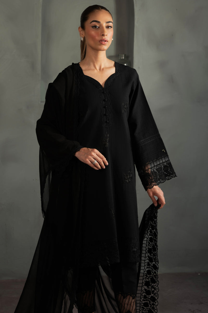 ALL BLACK EMBROIDERED 3PCS (NPA3-24422) | Zaib