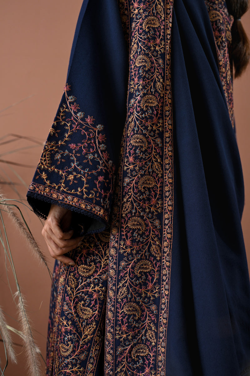 DEEP NAVY LUXURY EMBROIDERED KARANDI SET (NEL-24635) | ZAIB