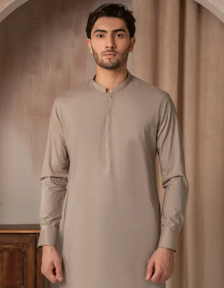LIGHT BROWN COTTON CASUAL KURTA TROUSER | JUNAID JAMSHED MENSWEAR