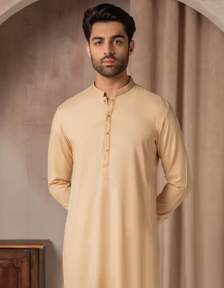 PEACH BLENDED SEMI-FORMAL KURTA TROUSER | JUNAID JAMSHED MENSWEAR