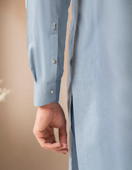 SKY BLUE CVC CASUAL KURTA TROUSER | JUNAID JAMSHED MENSWEAR