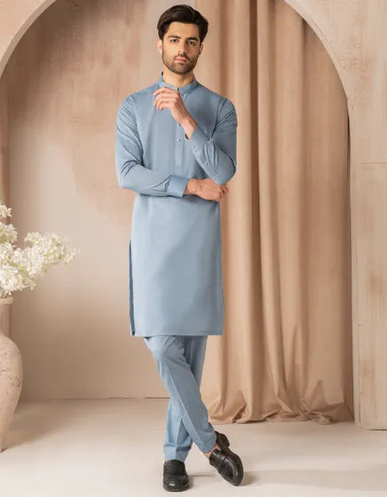 SKY BLUE CVC CASUAL KURTA TROUSER | JUNAID JAMSHED MENSWEAR