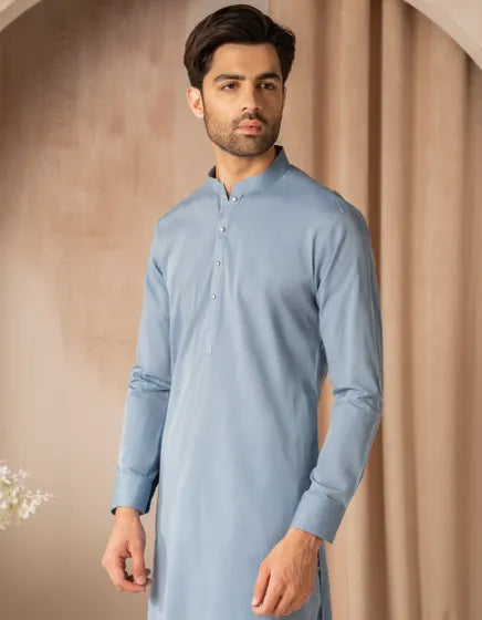 SKY BLUE CVC CASUAL KURTA TROUSER | JUNAID JAMSHED MENSWEAR