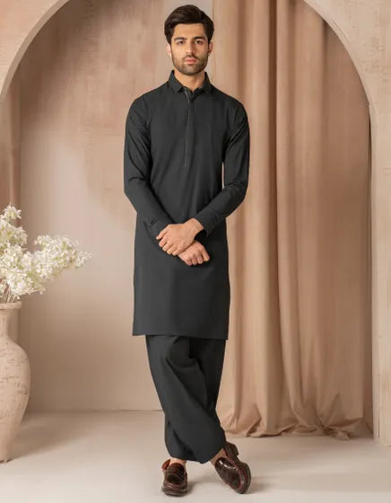 DARK GREEN CVC CASUAL KAMEEZ SHALWAR | JUNAID JAMSHED MENSWEAR