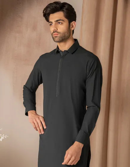 DARK GREEN CVC CASUAL KAMEEZ SHALWAR | JUNAID JAMSHED MENSWEAR