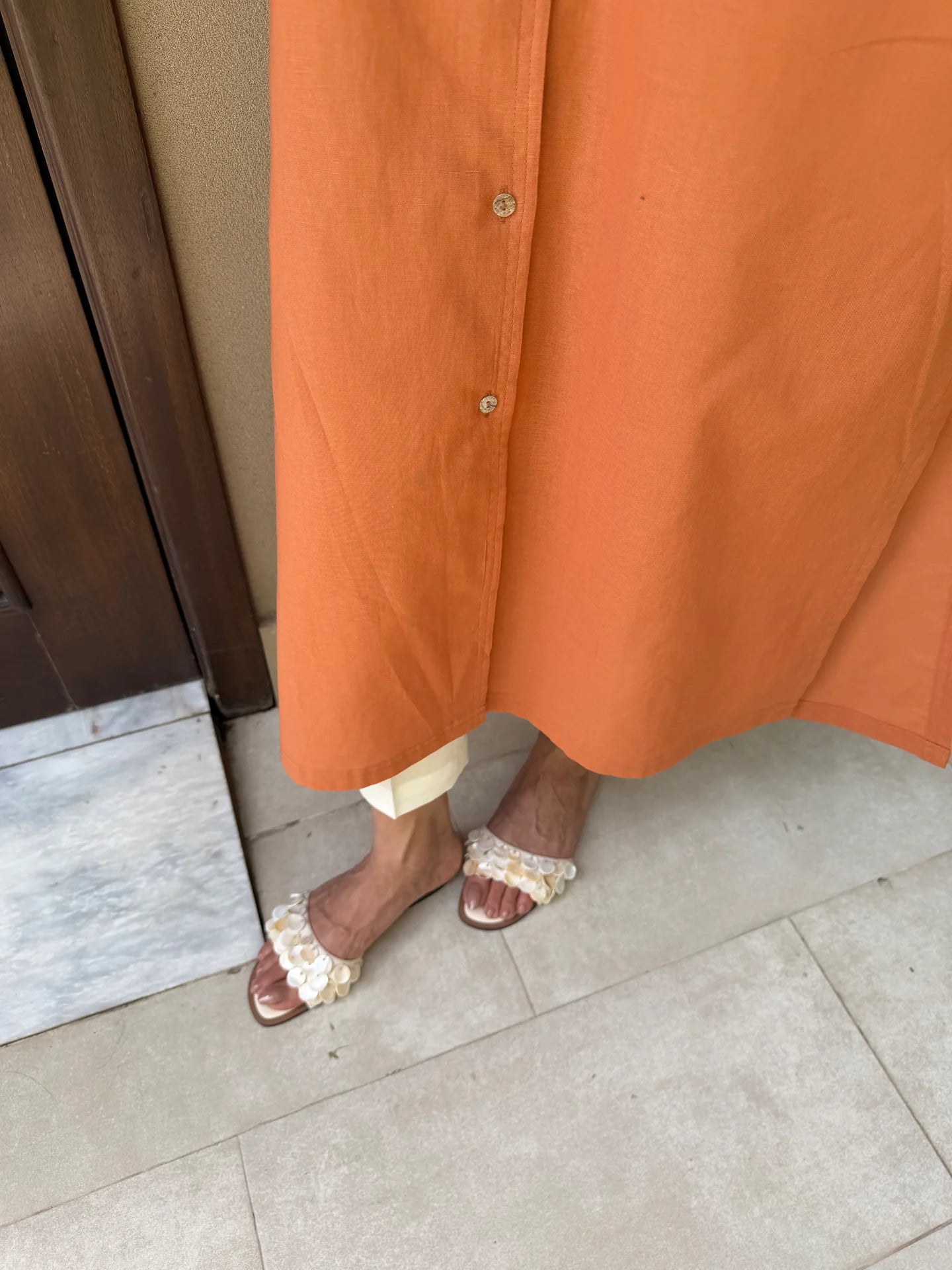 Oversized Linen Shirt Dress in Tangerine | Sak Atelier
