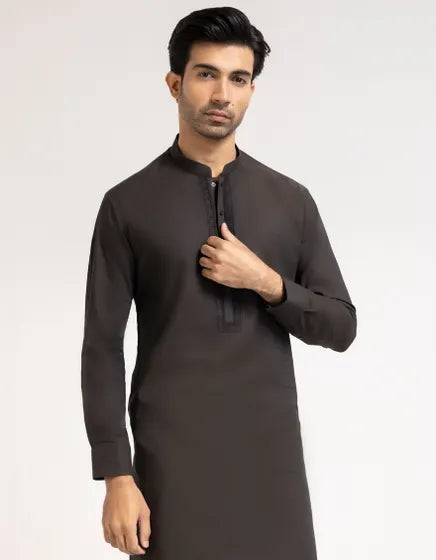COFFEE BROWN COTTON SEMI-FORMAL KURTA TROUSERS | FESTIVE '26 | JUNAID JAMSHED MENSWEAR