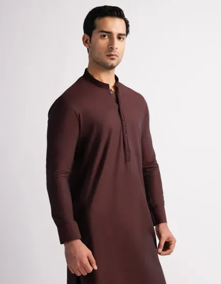 RUST BROWN COTTON SEMI-FORMAL KURTA TROUSERS | FESTIVE '26 | JUNAID JAMSHED MENSWEAR