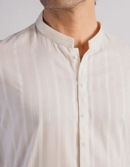 OFF WHITE COTTON SEMI-FORMAL KURTA | FESTIVE '26 | JUNAID JAMSHED MENSWEAR