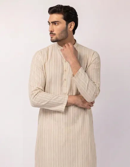 OFF WHITE COTTON SEMI-FORMAL KURTA TROUSERS | FESTIVE '26 | JUNAID JAMSHED MENSWEAR