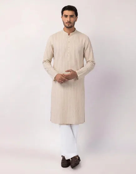 OFF WHITE COTTON SEMI-FORMAL KURTA TROUSERS | FESTIVE '26 | JUNAID JAMSHED MENSWEAR