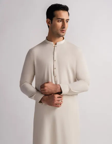 CREAM CASUAL KURTA TROUSERS | FESTIVE '26 | JUNAID JAMSHED MENSWEAR