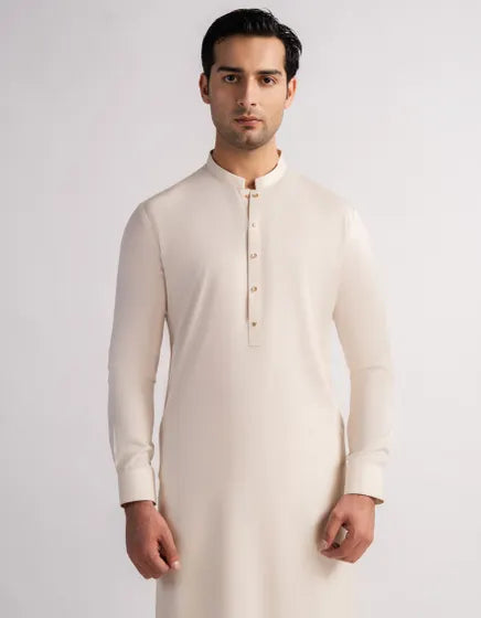 CREAM CASUAL KURTA TROUSERS | FESTIVE '26 | JUNAID JAMSHED MENSWEAR