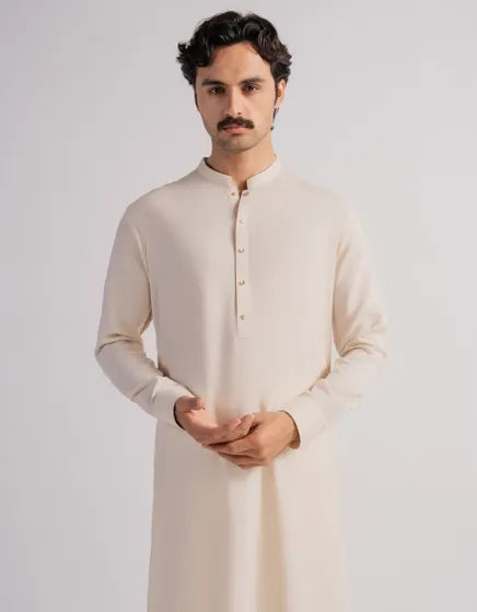 CREAM CASUAL KURTA TROUSERS | FESTIVE '26 | JUNAID JAMSHED MENSWEAR